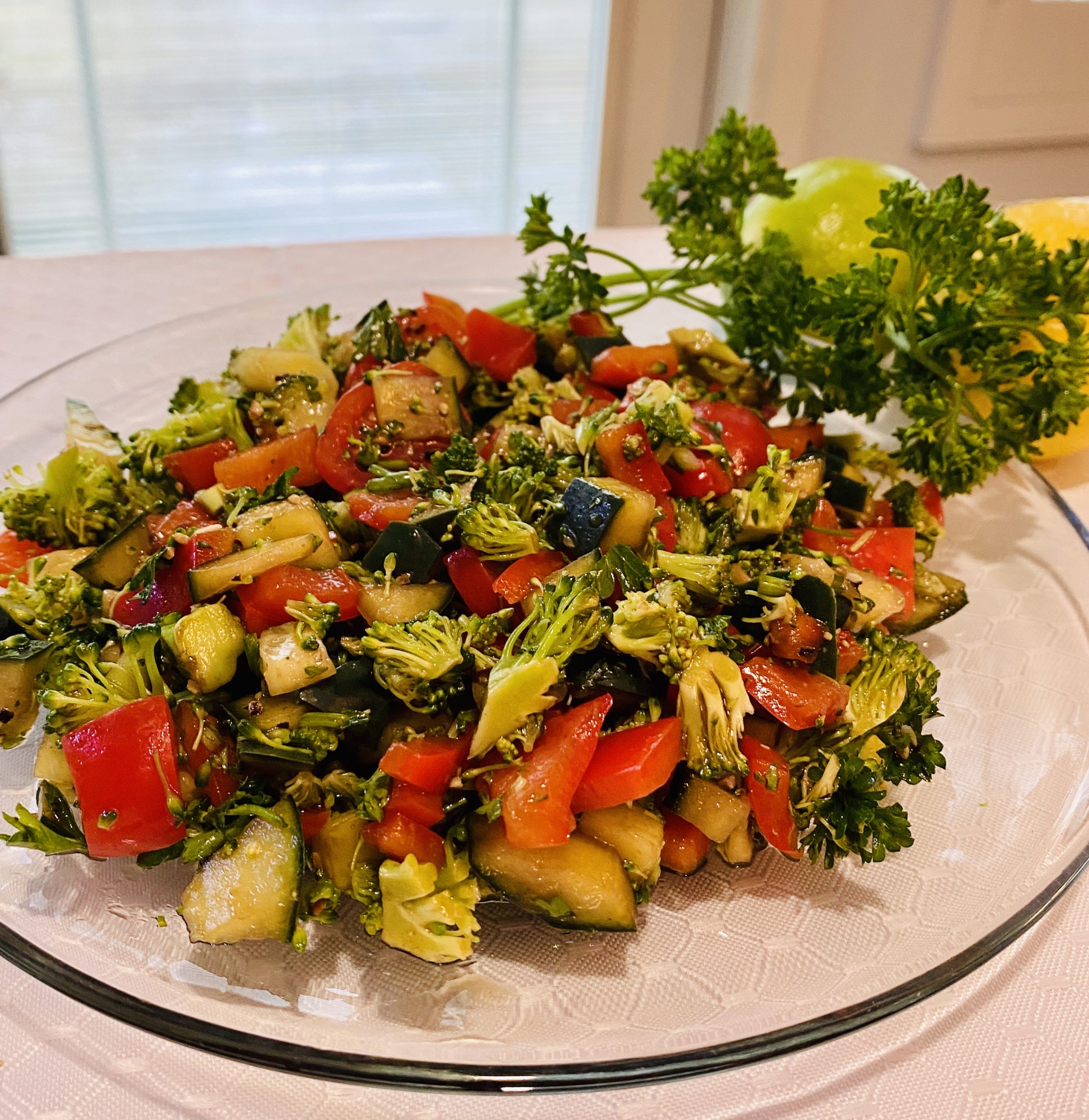 Chopped Broccoli, Red Pepper, Cucumber & Tomato Salad